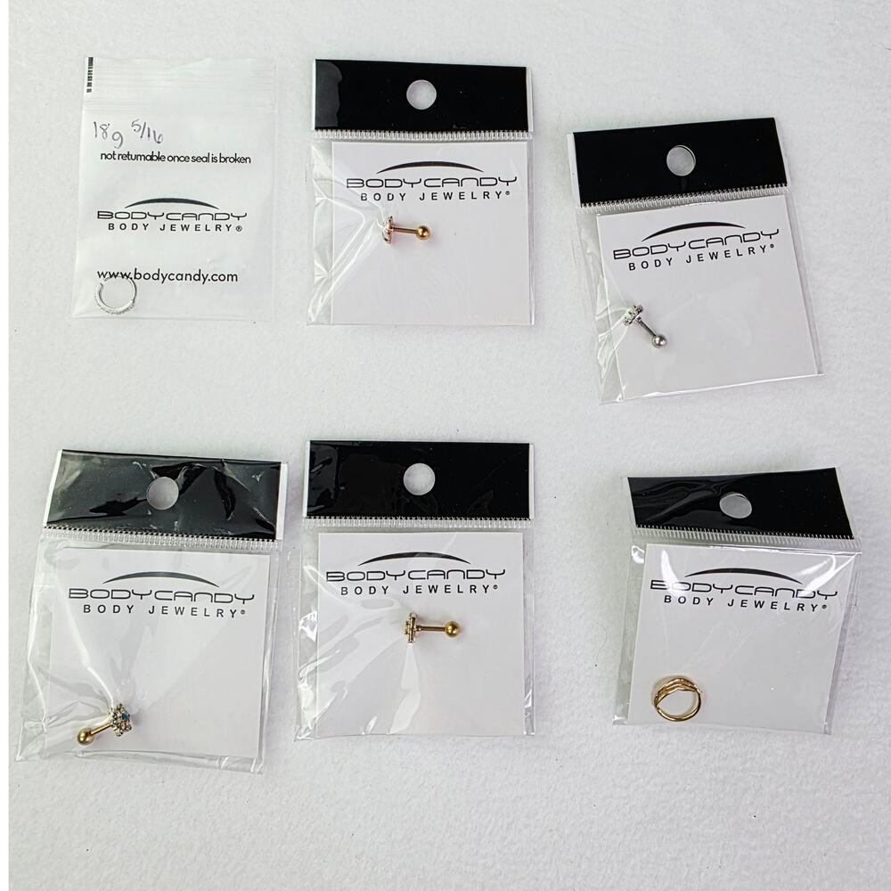 BodyCandy 16G Body Jewelry Lot Gold Silver Opal Cartilage FLower Ladybug Hoops